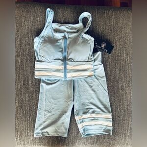 Baby Blue and White Activewear Set size light blue 2-piece set biker shorts